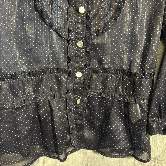 Soup Blue Polka Dot Blouse size‎ s/m  3/4 sleeves  ruffles many style details - Picture 5 of 14